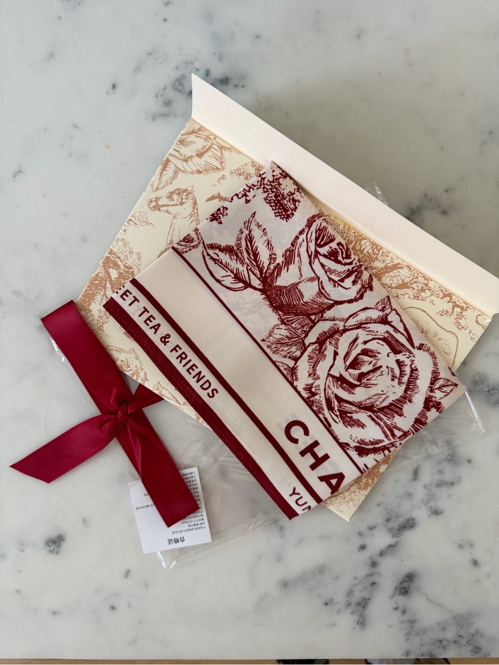 Brand New CHAGEE collectible Red Floral Scarf - Rose Print
